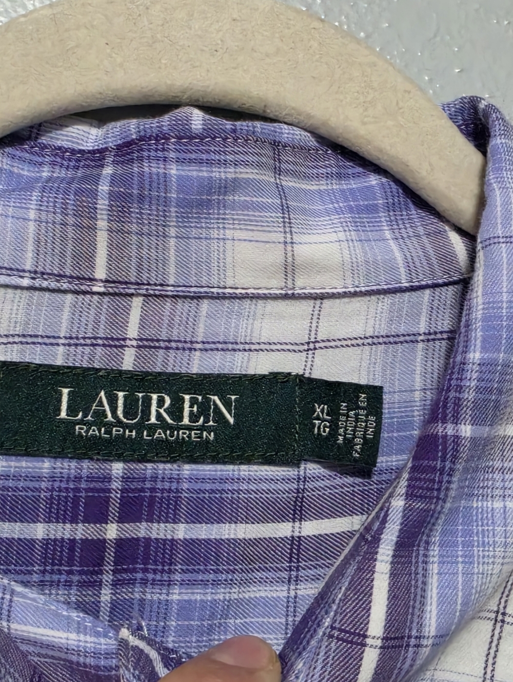 LAUREN RALPH LAUREN Button Down Womens XL Purple White Plaid Preppy Coastal - Picture 4 of 8